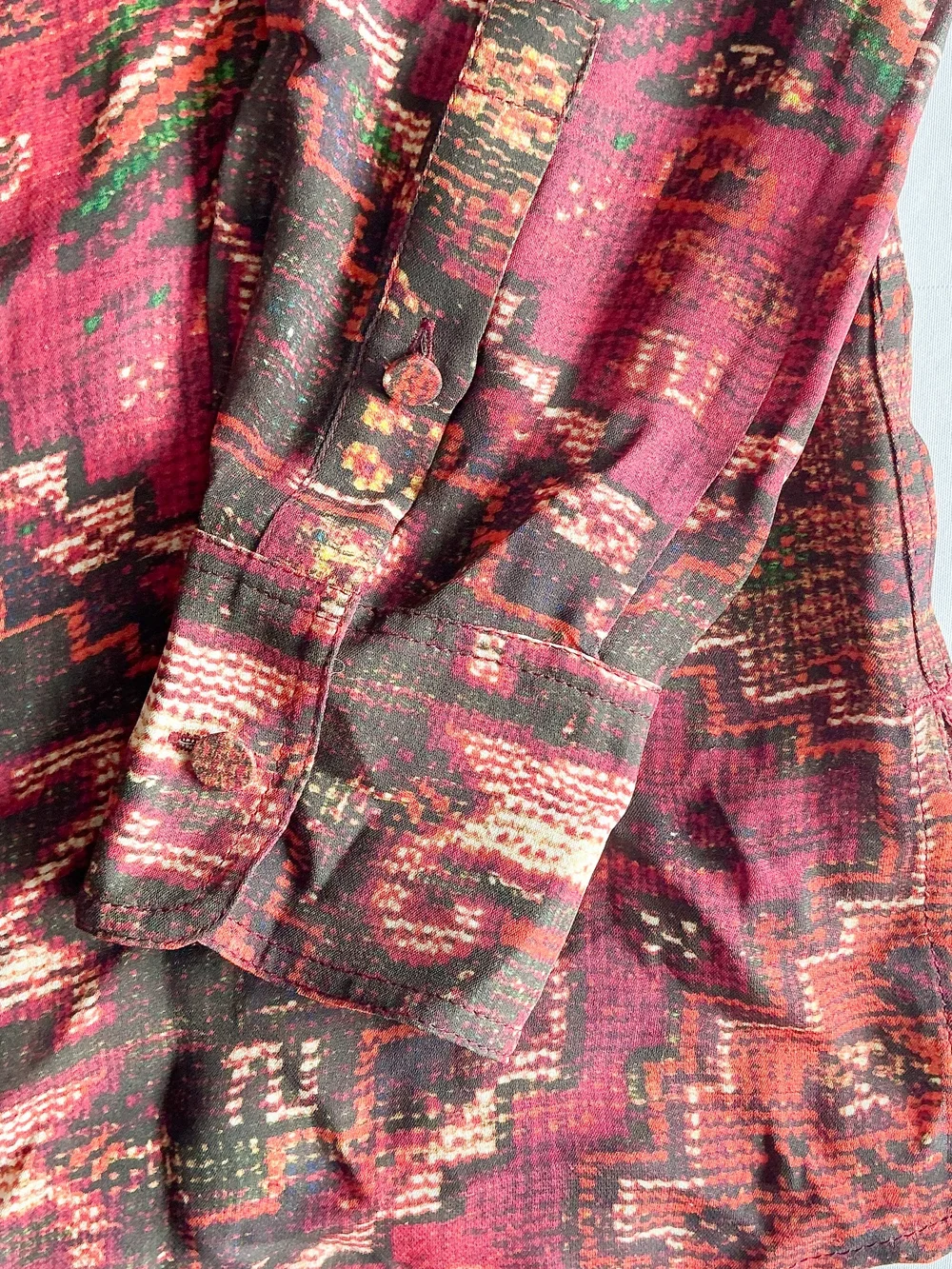 Tory Burch 100% Silk Aztec pleated Colorful Sheer Midi Long Sleeve Tunic Size 0